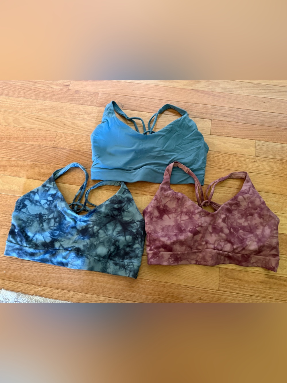 Bundle of 3 Athleta Strappy Bralette Trio - Blue, Teal, Mauve
